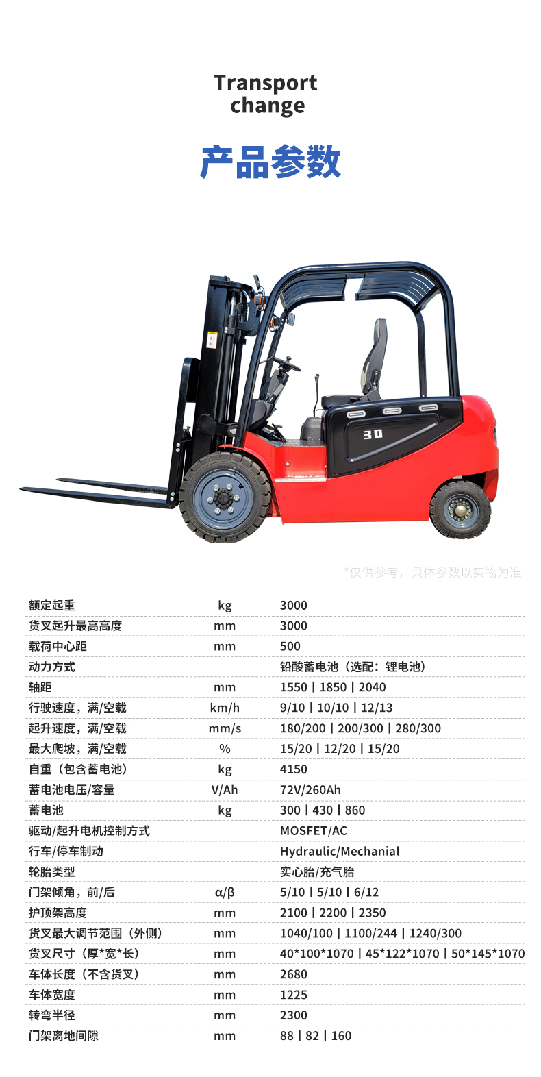 揚子CPD30-30C座駕式3噸升高3米四輪電動叉車(圖1)